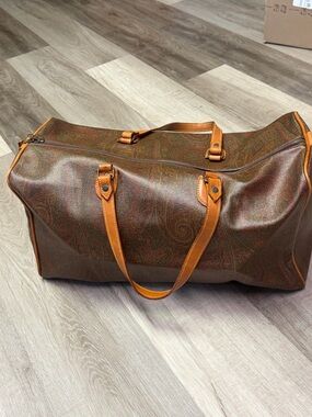 Etro Paisley Weekender Duffel Bag with Tan Handles